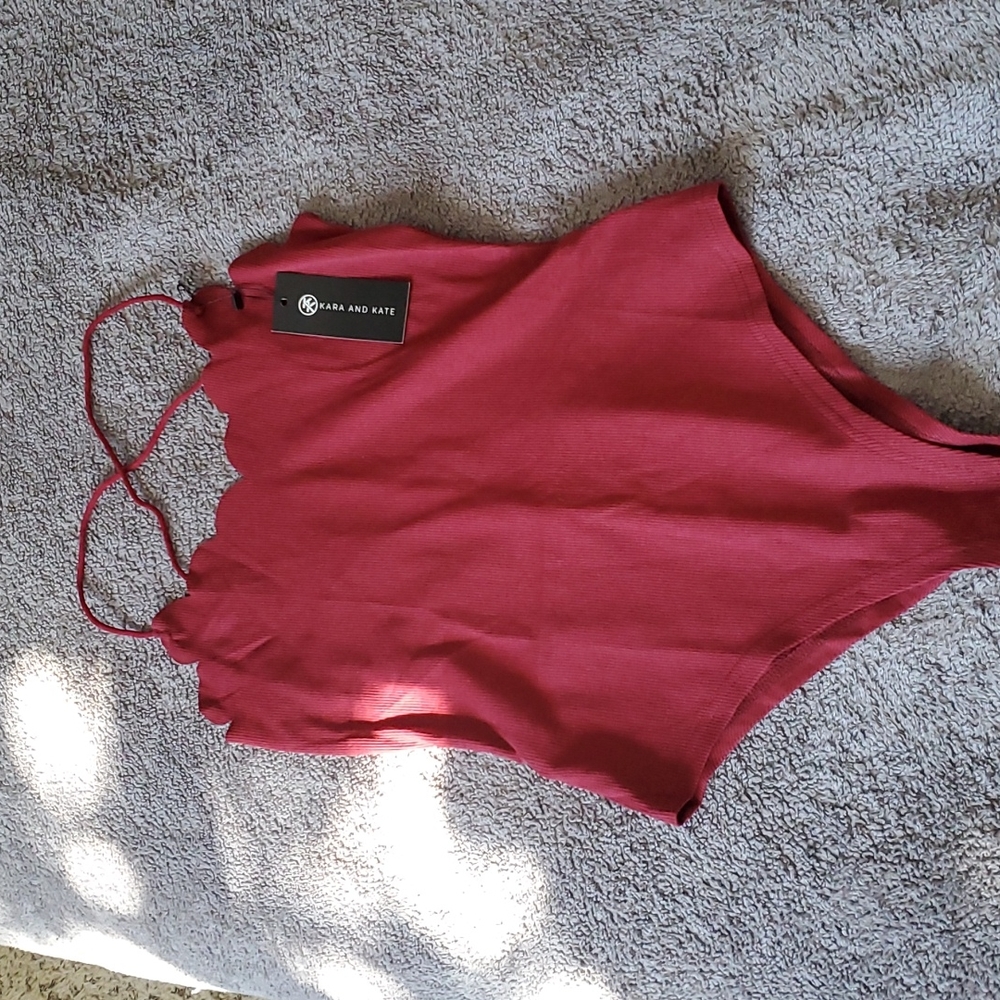 NWT Kara & Kate: Scallop-neck Lace-back Bodysuit, maroon